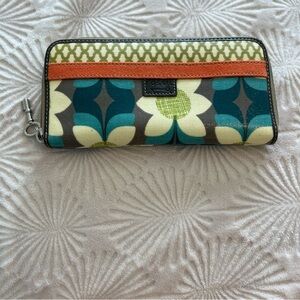 Fossil Canvas Cosmetic Pouch in Teal, Coral & Olive